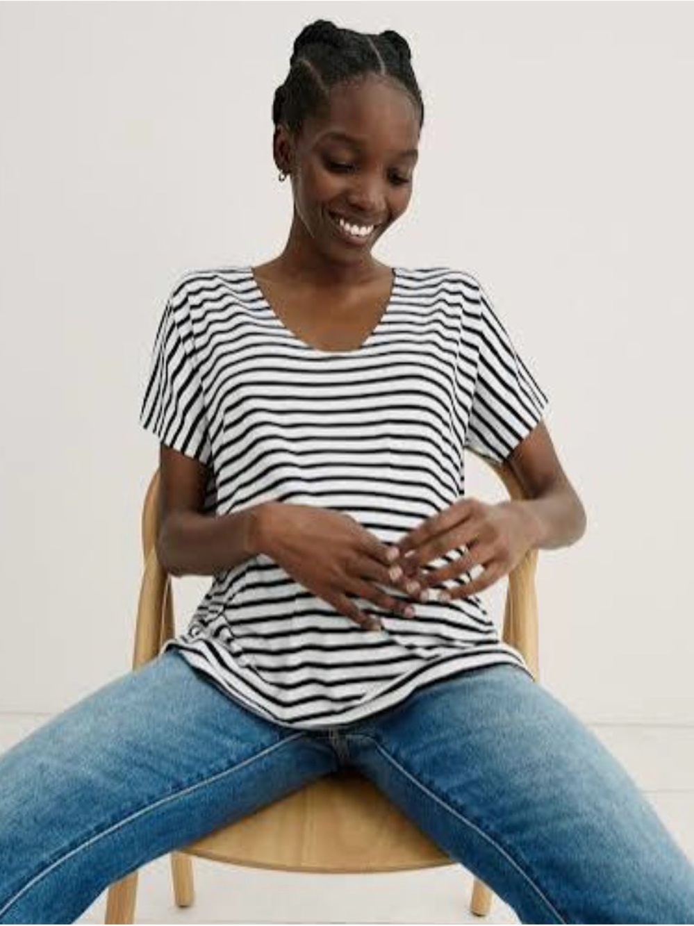 EUC Hatch Perfect Vee White Light Blue Striped Maternity Shirt (size 0)